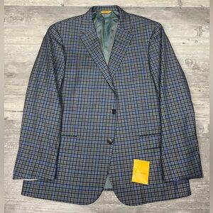 NEW Hickey Freeman Grey, Blue & Black Plaid Sport Coat 46R